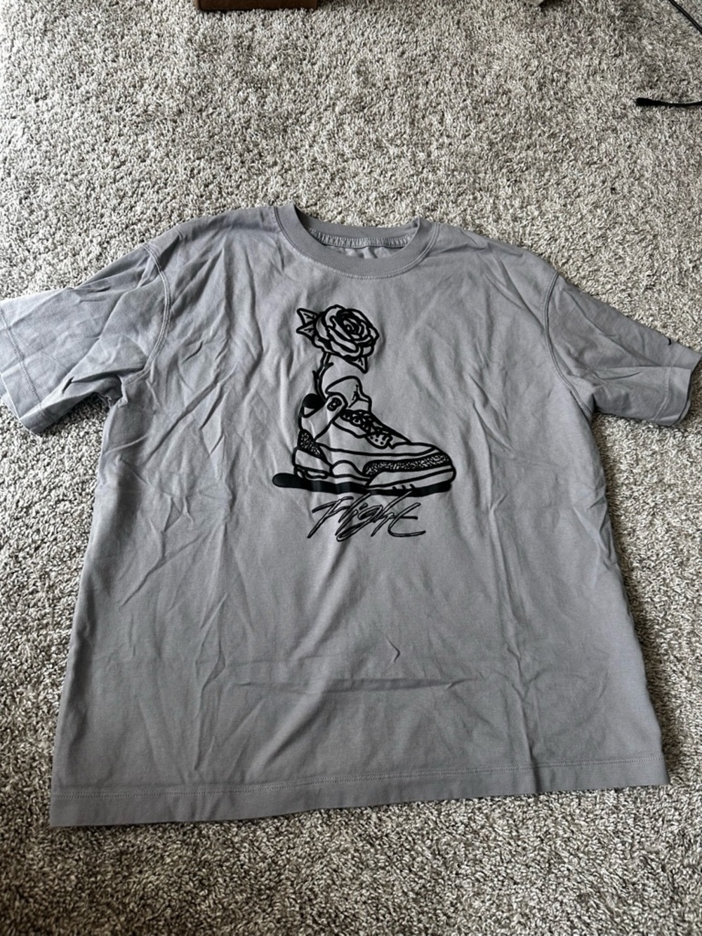 Jordan Women's Gray Short-Sleeve Tee with Black Sneaker & Rose Graphic